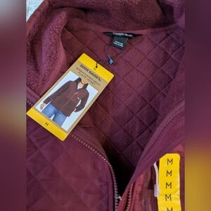 Eddie Bauer Burgundy Quilted Fleece 3 Pockets Jacket. Side M.
